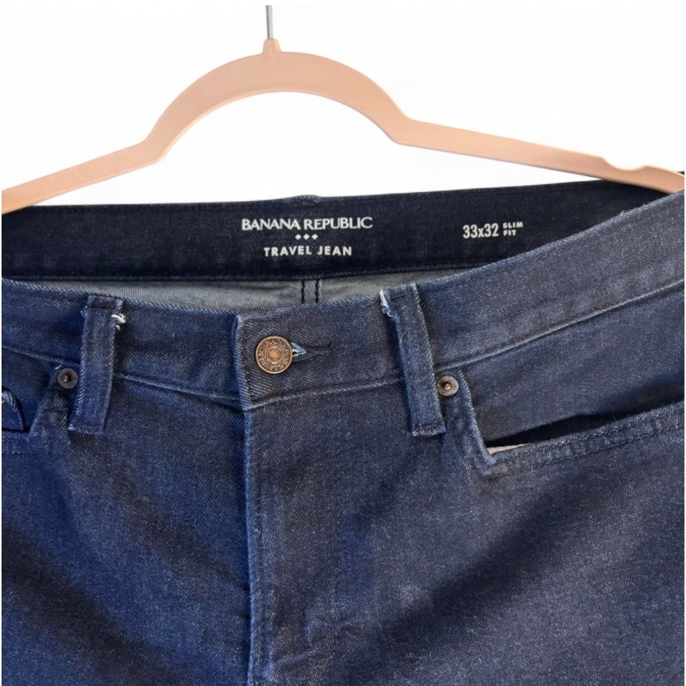 Banana Republic Traveler Jeans Mens Slim Fit Dark Wash Denim 32x33 Straight Leg - Picture 6 of 9
